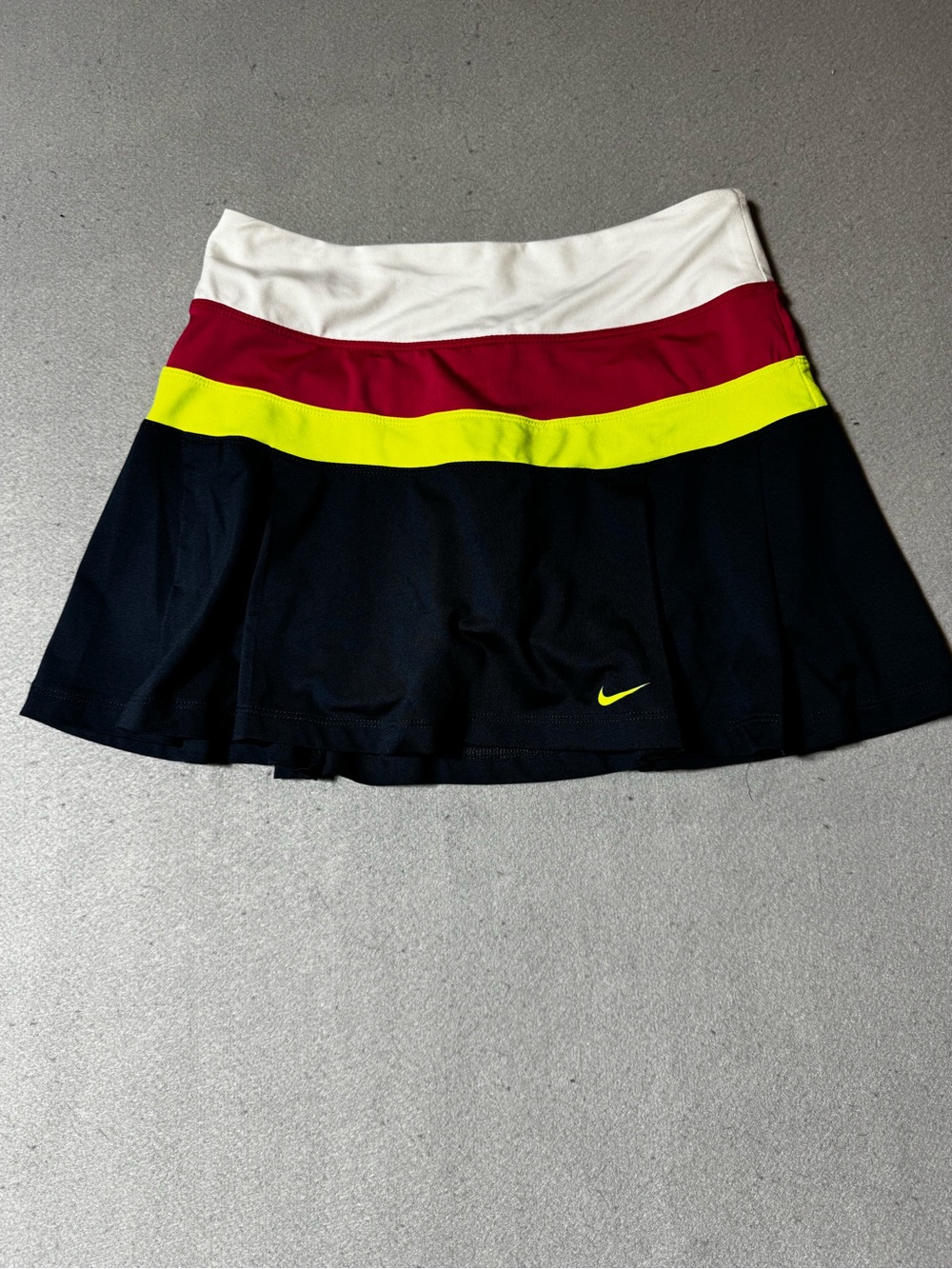 Nike Women’s Colorblock Skater Skirt - Black/White/Maroon/Neon Yellow Size S